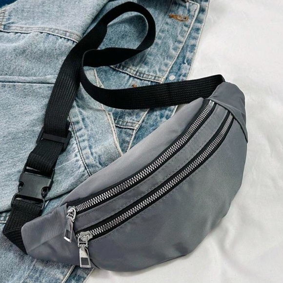 💙Women’s Gray Double Front Pockets Adjustable Strap Release Buckle Fanny Pack - Picture 3 of 8
